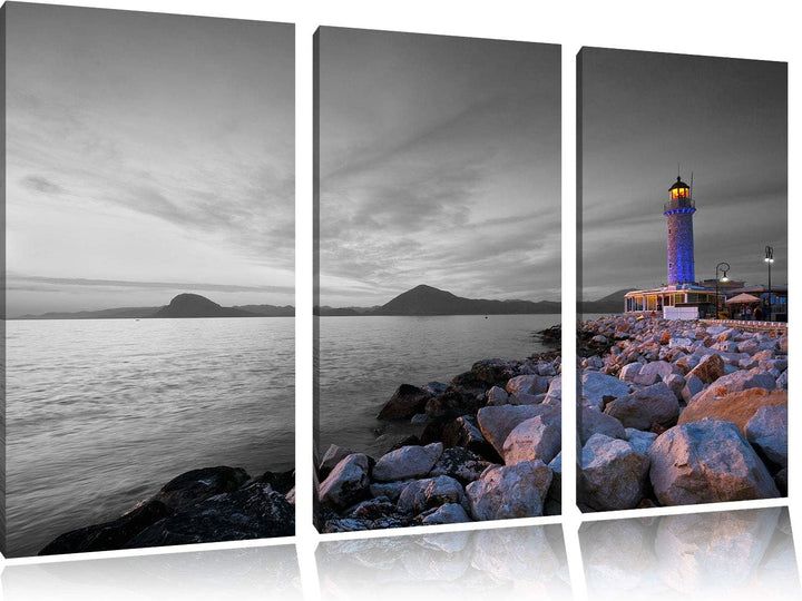 Romantischer Leuchtturm bei Ebbe schwarz/weiss 3-Teiler Leinwandbild 120x80 Bild auf Leinwand, XXL r