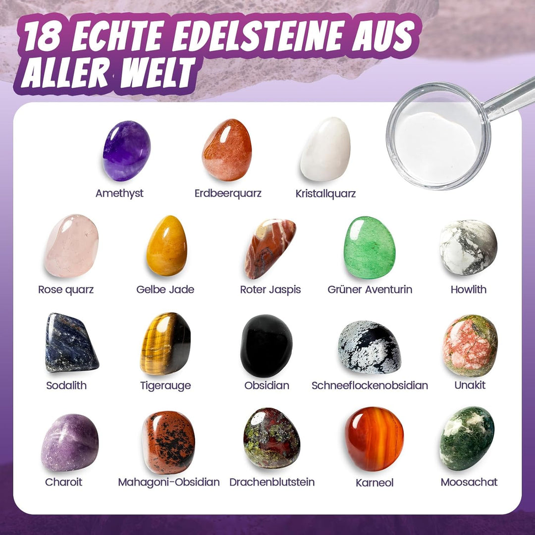 Mega Edelstein-Ausgrabungsset für Kinder – 18 echte Kristalle, Mineralien & Steine für Kinder ab 8 J