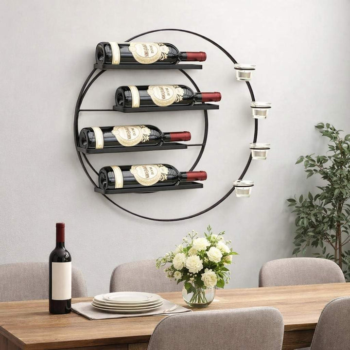 DanDiBo Weinregal für 4 Flaschen und Teelichter Metall 55 cm Wand Schwarz Vivace 96214 Rund Flaschen