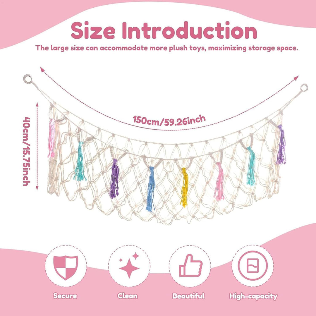 Stofftier Aufbewahrungsnetze,Boho Organizer Zimmer Deko - Plüschtier Aufbewahrungs Hängematte Mesh N
