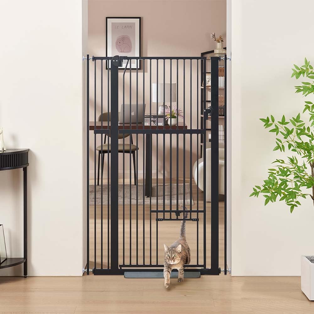 unipaws Hohes Katzengitter Tür, 142 cm hohes Hundegitter mit Katzentür, 79–95 cm breit, druckmontier