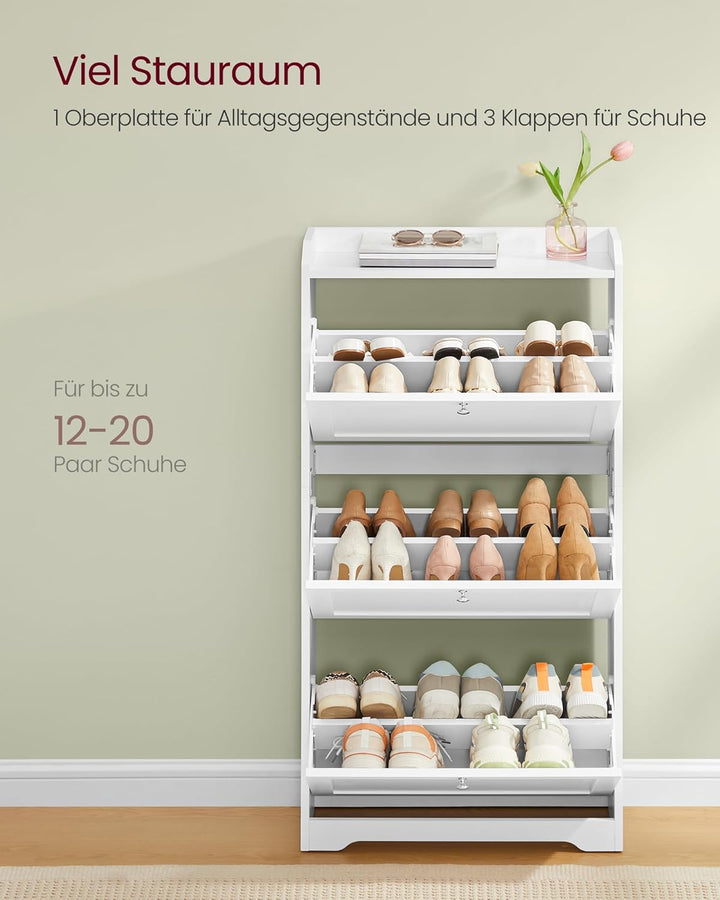 VASAGLE Schuhschrank 3 Klappen, Schuhkipper, Schuhregal, Schuhaufbewahrung, Oberplatte, Trennwand ve