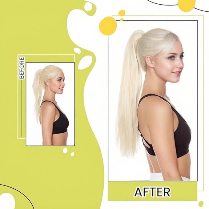 RUNATURE Remy Zopf Extension Echthaar Weiss Blond 55cm/22 Zoll Long Extensions Clip on Ponytail 80g/