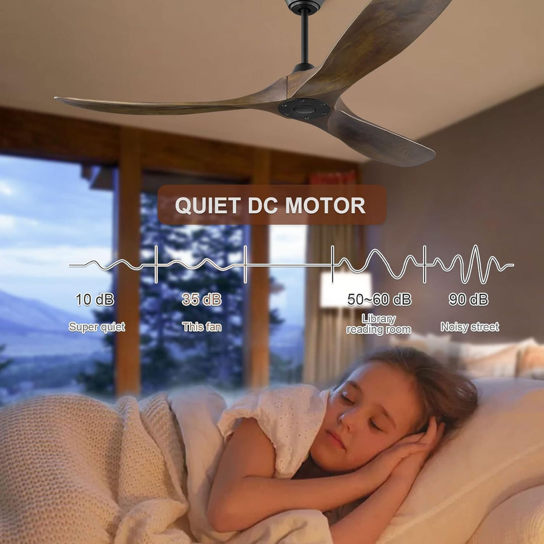 Deckenventilator ohne Licht 106 cm (42 Zoll) Holz | Rustikaler Bauernhaus-Stil, Leiser 6-Gang DC-Mot