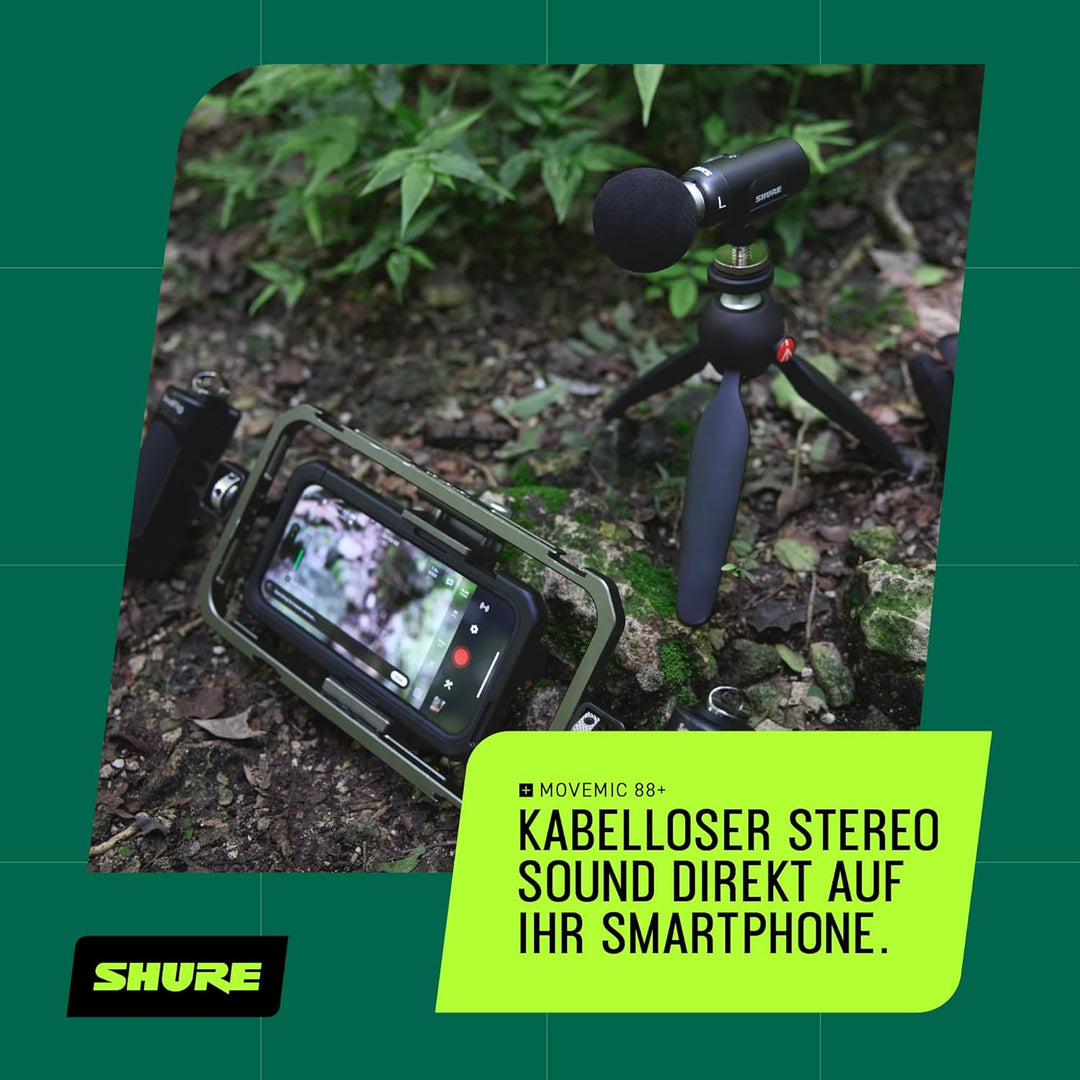 Shure MoveMic 88+ Drahtloses Mikrofon - Professioneller Audio-Recorder für Film-/Feld-Aufnahmen und