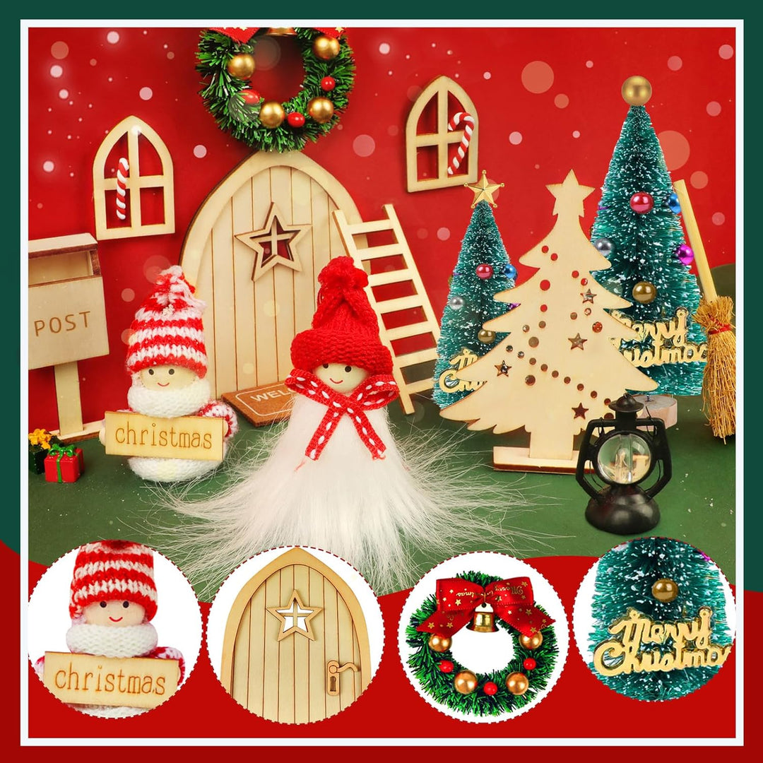 48 PCS Wichteltür Komplettset, Wichteltür Set Zubehör Weihnachten mit Baustelle, Weihnachtswichtel S