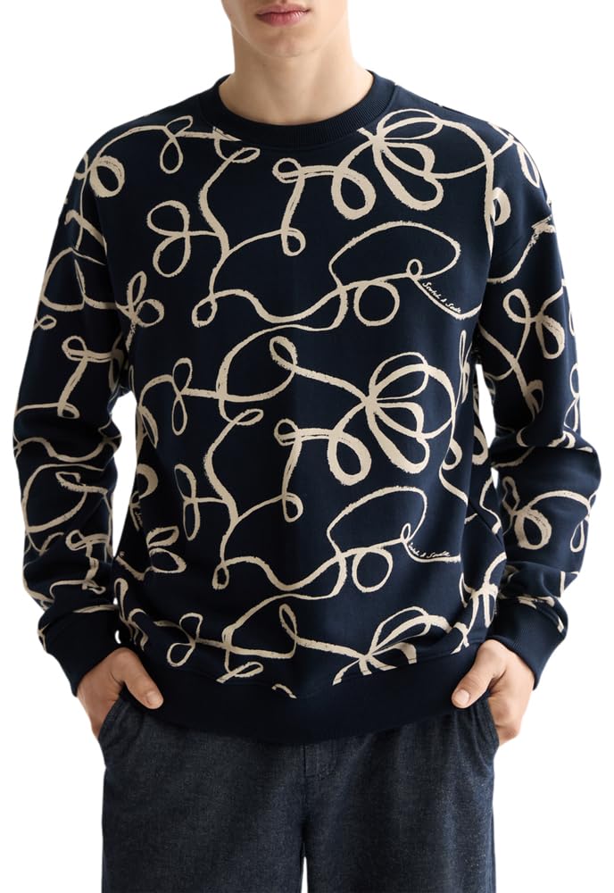 Scotch & Soda Herren All Over Print Crewneck Sweatshirt S Aop Ribbon Navy, S Aop Ribbon Navy