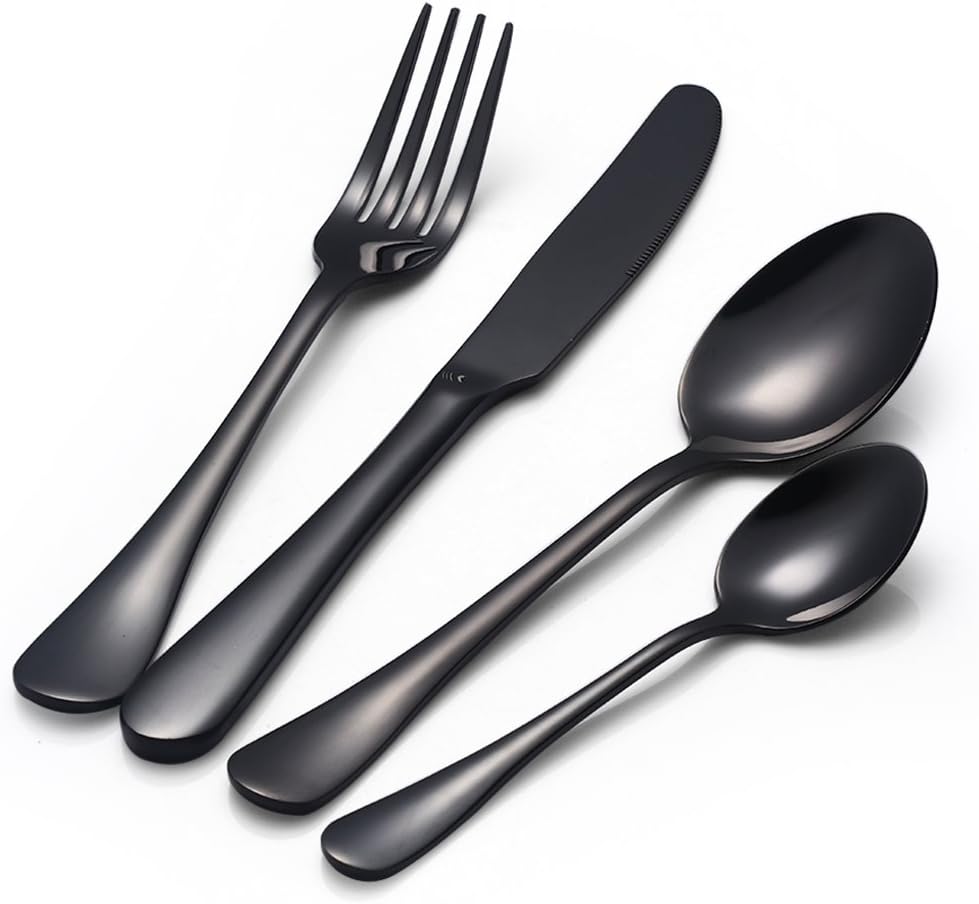 Besteckset 16stk Buyer Star Edelstahl Besteckset Schwarz Messer Gabeln Besteckservice für 4 Personen