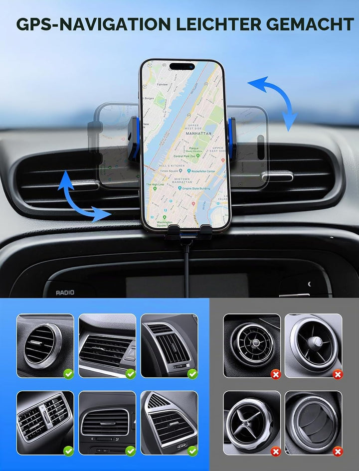 MOKPR Handyhalterung Auto mit Ladefunktion, 15W Handyhalterung Auto Induktives Laden für Entlüftungs