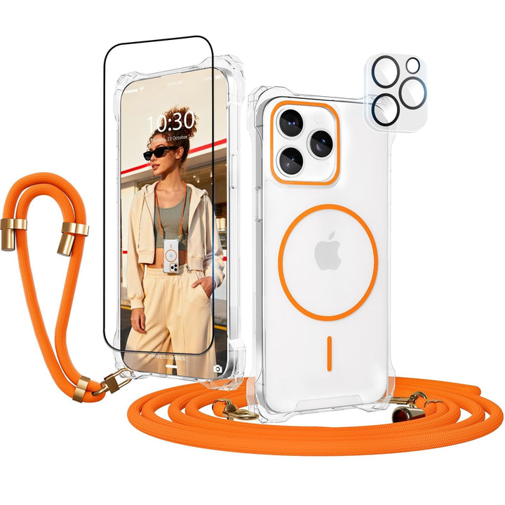 Handykette für iPhone 15 Pro Hülle mit Band mit 2 Displaychutzfolie Panzerglas + 2 Kameraschutz Hand