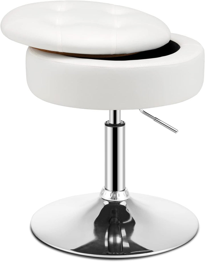 GOPLUS Schminkhocker drehbar, Ottomane mit Deckel, Drehhocker höhenverstellbar 51-56cm für Wohnzimme