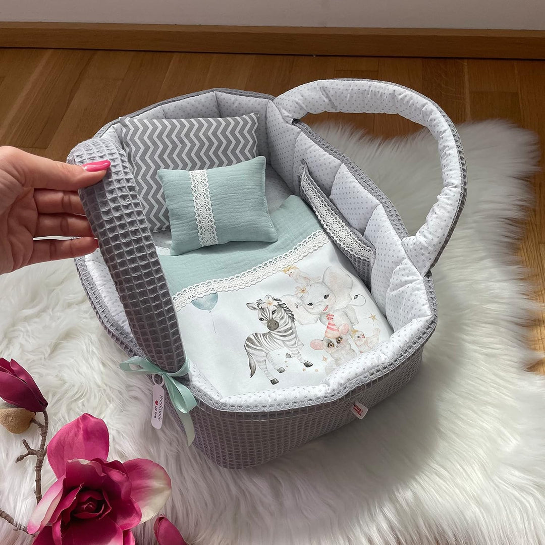 Puppentragetasche für Puppen 30-35 cm,Grau, Geschenk, Tieren, Baumwolle, Waschbar