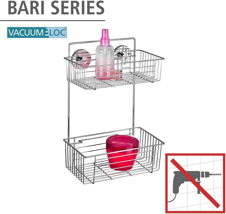 WENKO Vacuum-Loc® Wandregal 2 Etagen Bari, Wandablage zur Montage ohne bohren, Duschablage mit prakt