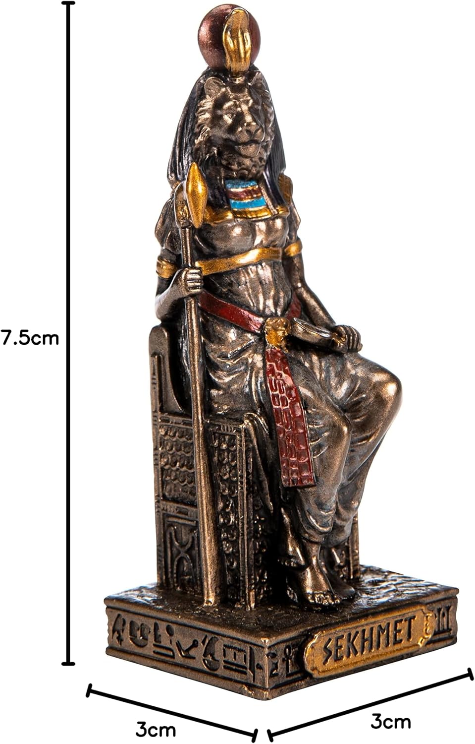 BEAUTIFUL GREEK STATUES Sekhmet Miniatur-Statue, ägyptische Göttin, Harz, handbemalt, Bronze, 7,4 cm