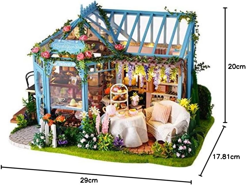 DIY Miniatur Haus Bausatz für Erwachsene,Puppenhaus Gewächshaus mit LED Licht,3D Puzzle Buchstütze a