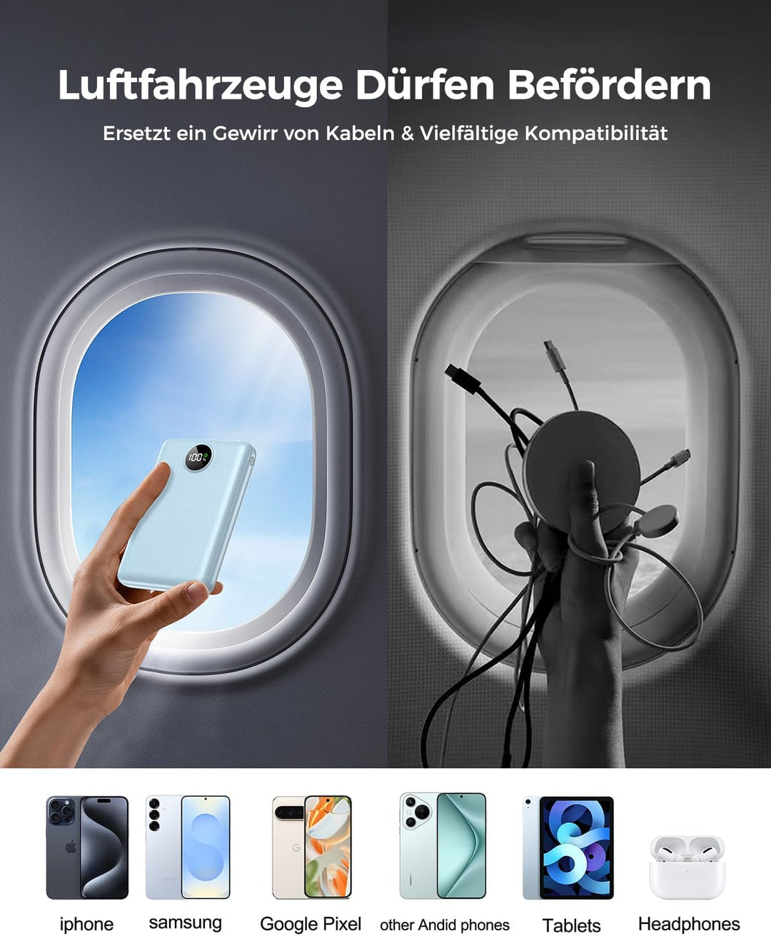Power Bank, 22.5W Mini PowerBank 15000mAh (USB-C EIN- &amp; Ausgang), PD 3.0 QC 3.0 Externer Handyakku m