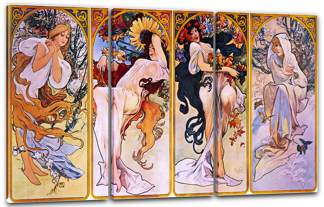 Printed Paintings Leinwand 3-teilig(120x80cm): Alfons Mucha - Vier Jahreszeiten 120x80 cm (3-teilig