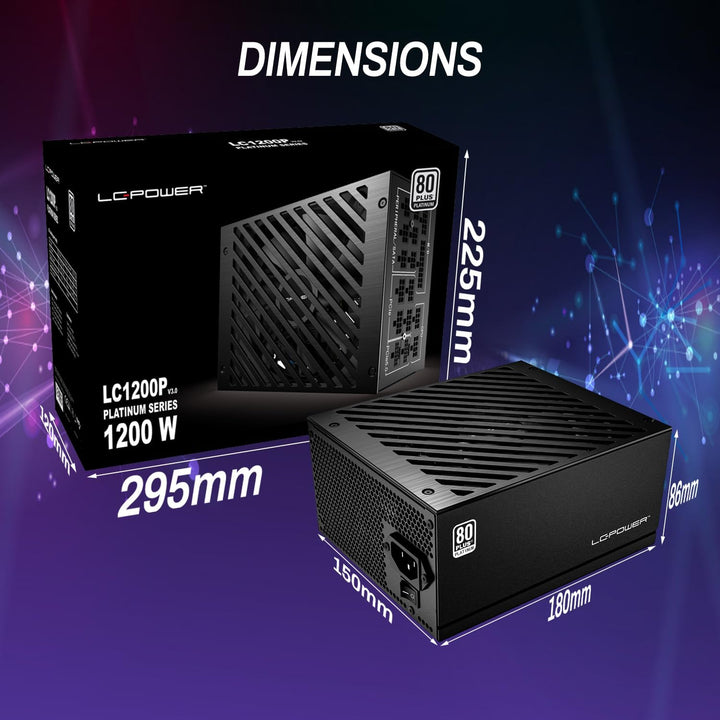 LC-Power LC1200P 80 Plus Platinum Vollmodulares Netzteil mit 1200W Leistung und 10 PCI Express Ansch