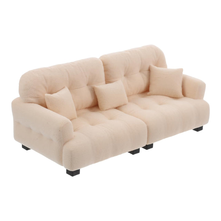 SEWACC Miniatur-Sofa für Puppenhäuser, Massstab 1:25, Elfenbeinfarbenes, Beflocktes Doppelsofa mit K