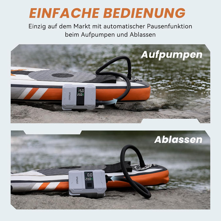 CYCPLUS SUP Pumpe, 20PSI, 5200mAh Akku, Aufpumpen &amp; Ablassen | Zwei-Stufen-Aufpumpen, Auto-Stopp &amp; D