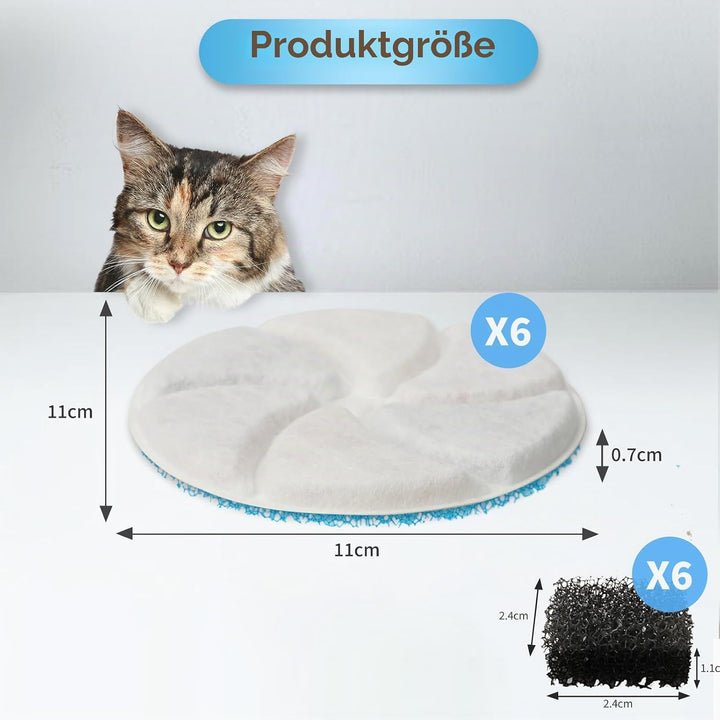 W09S Filter, 6 Stück für Trinkbrunnen für Katzen und Hunde | Rund, 0.8×11×11 cm, Enthält 6 Stück Pum