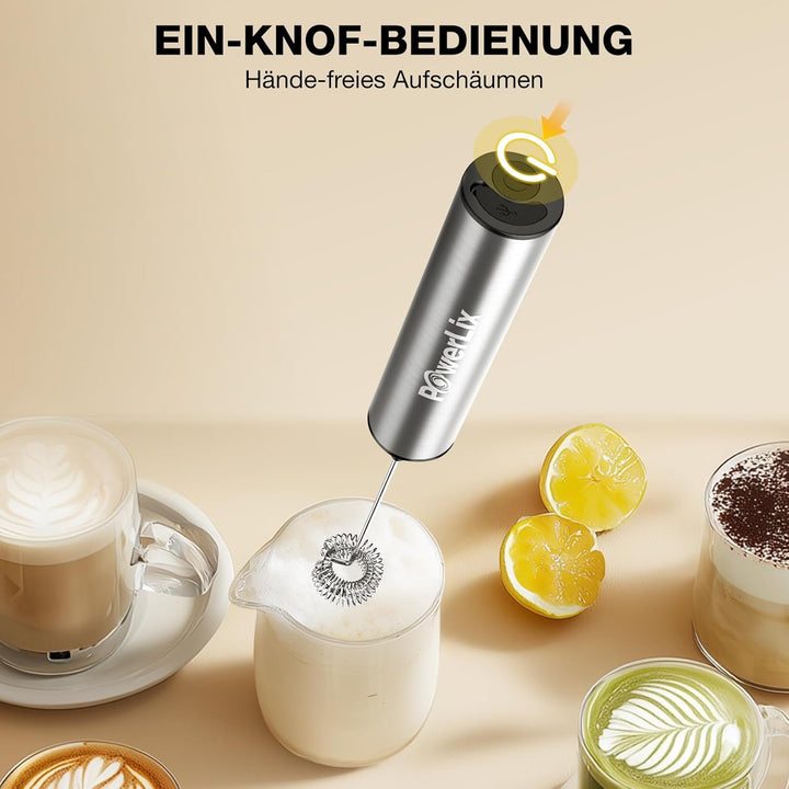 POWERLIX Pro 3-in-1 Elektrischer Milchschäumer Handheld - USB-C Wiederaufladbar, 10.000 U/min Schnel