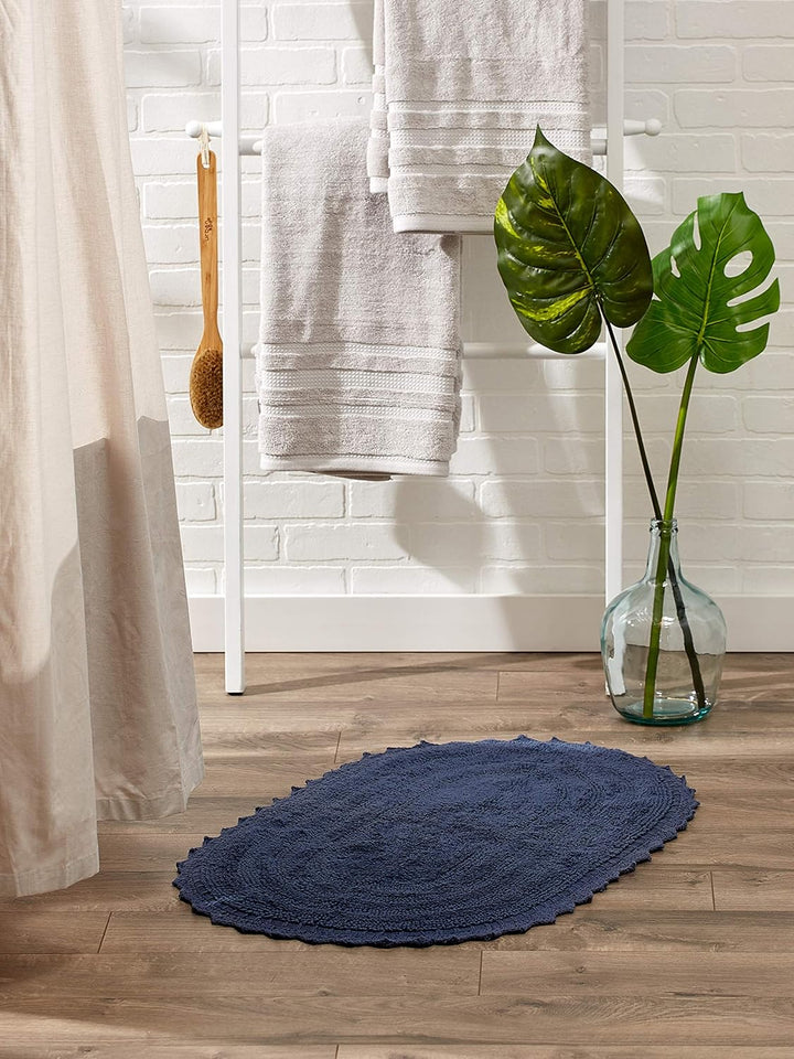 DII Crochet Collection Wende-Badematte, klein, oval, 43 x 61 cm, Französisch Blau. 43 x 61 cm (Oval)