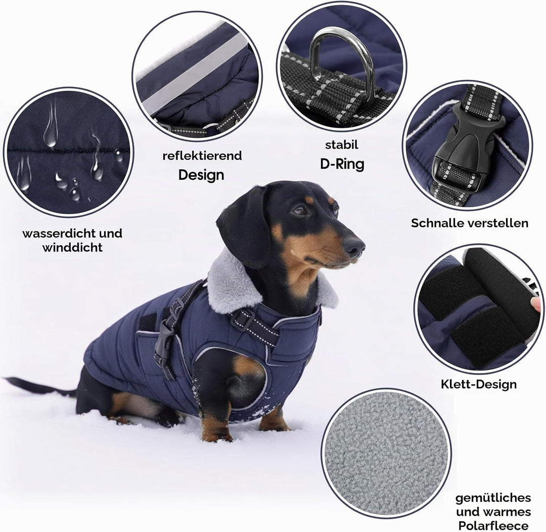 ASENKU Hundemantel Winter für Kleine, Mittel &amp; Grosse Hunde, Hundemantel mit Geschirr Wasserdicht Wi