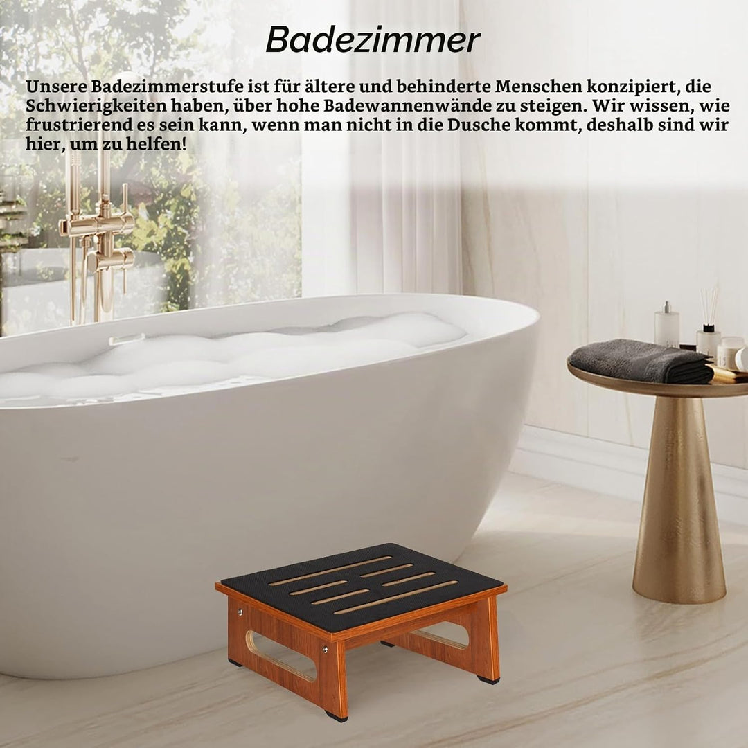EIN hölzerner Tritthocker 17CM für Erwachsene und Senioren mit Rutschfester Gummiauflage, für drinne