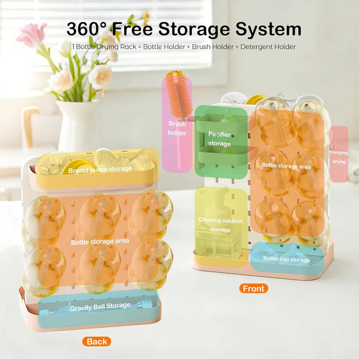 auvstar Trockenständer Babyflaschen mit Flaschenbürsten Set,Abtropfgestell Flaschen Baby,Platzsparen