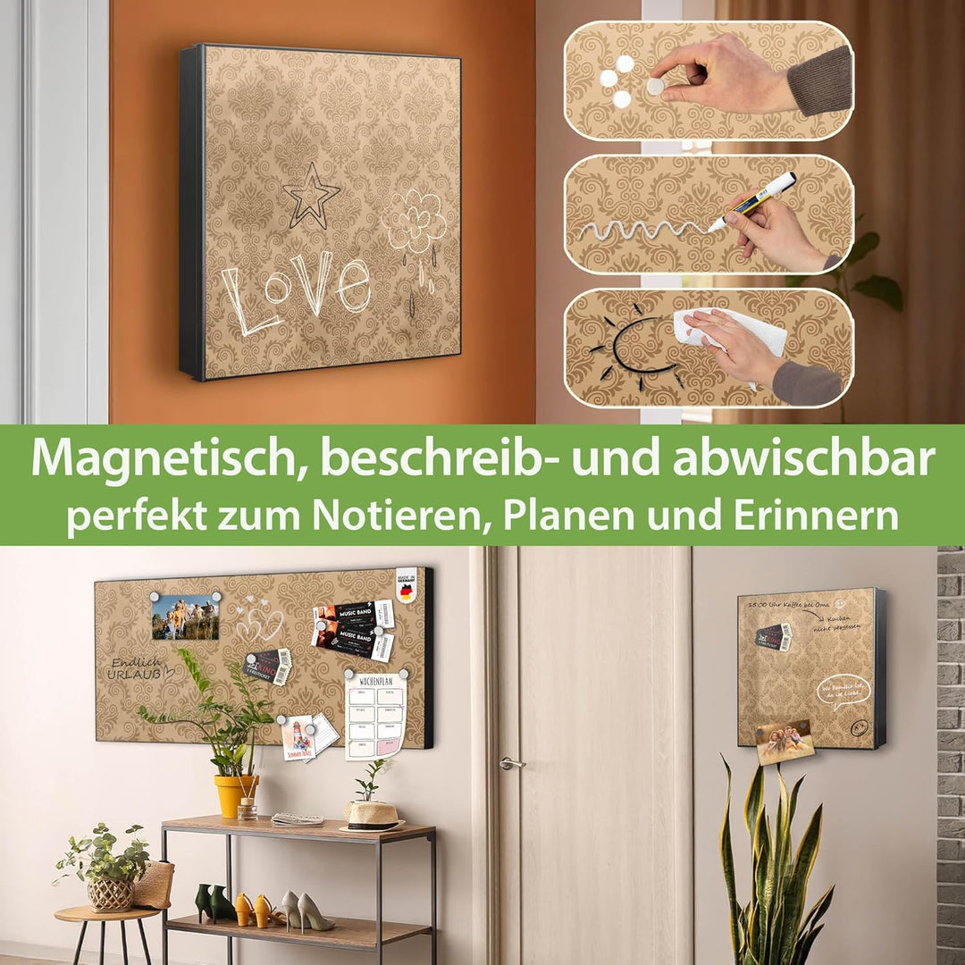 banjado® Grosser Schlüsselkasten Glas/Schlüsselbox 30cm x 30cm mit 50 Haken - Motiv Geigetapete/Schl