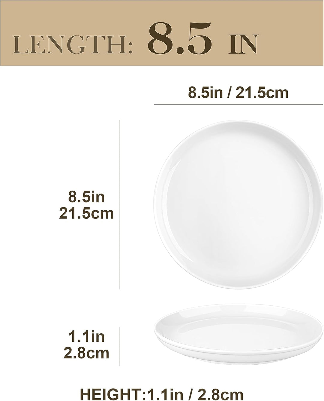 MALACASA, Serie REG, 21,5 x 2,8 cm Dessertteller-Set mit 6 Stück, Cremeweisses Porzellan-teller-Set,