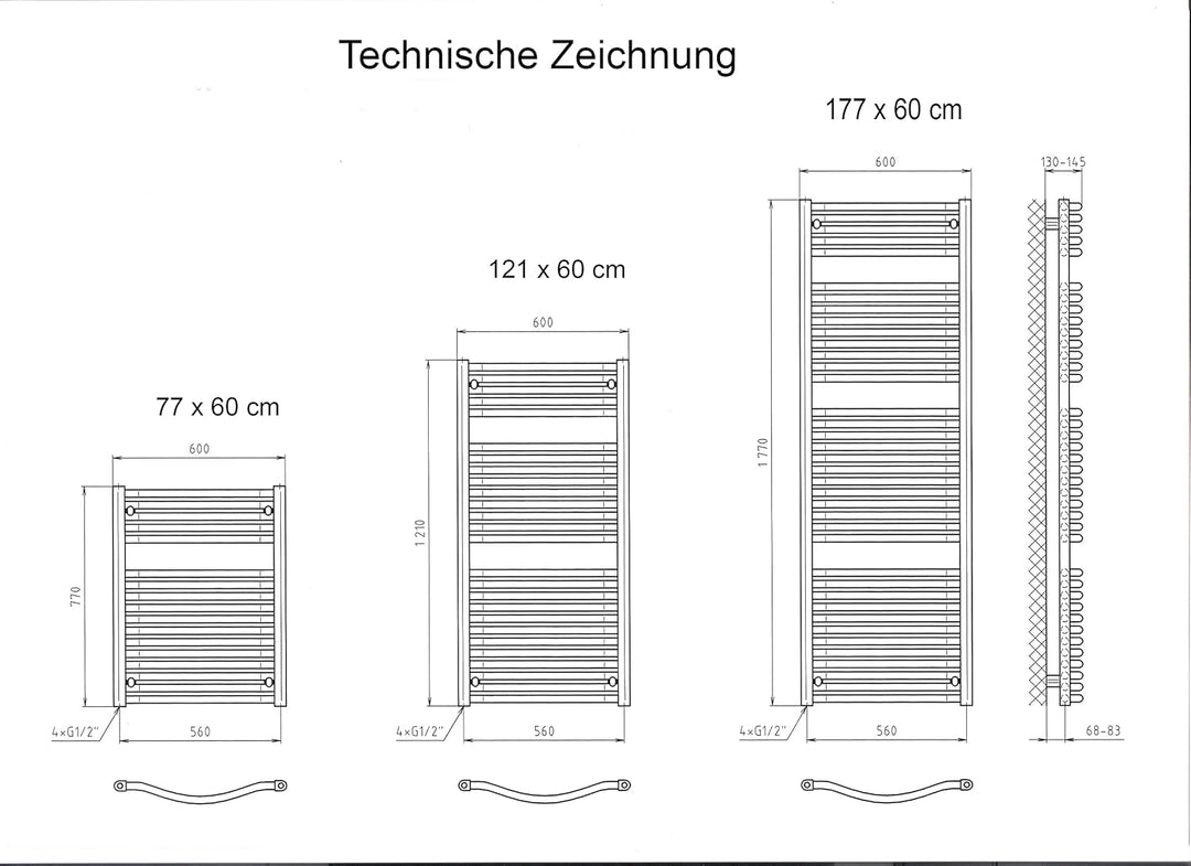 BADHEIZKÖRPER Design Mannheim 2 121x60cm 1034 Watt weiss SZAGATO handtuchwärmer handtuchtrockner han