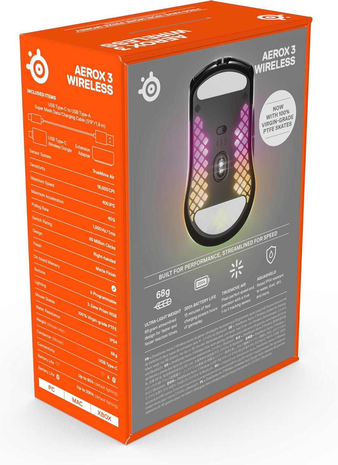 SteelSeries Aerox 3 Wireless - RGB Gaming-Mouse mit Öffnungen in der Oberfläche - Federleichtes, was