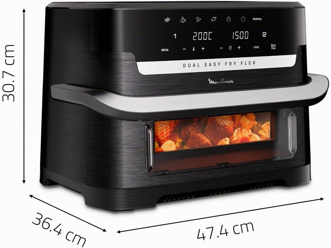 Moulinex Dual Easy Fry Flex, Luftfritteuse mit FlexCook Trennwand, 9 l Fassungsvermögen für bis zu 8