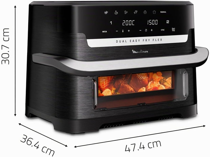 Moulinex Dual Easy Fry Flex, Luftfritteuse mit FlexCook Trennwand, 9 l Fassungsvermögen für bis zu 8