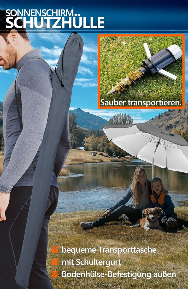 4smile Sunnyjoy Sonnenschirm Strand 3-IN-1 Set - Strandschirm windfest stabil, UPF 50+ Sonnenschirm