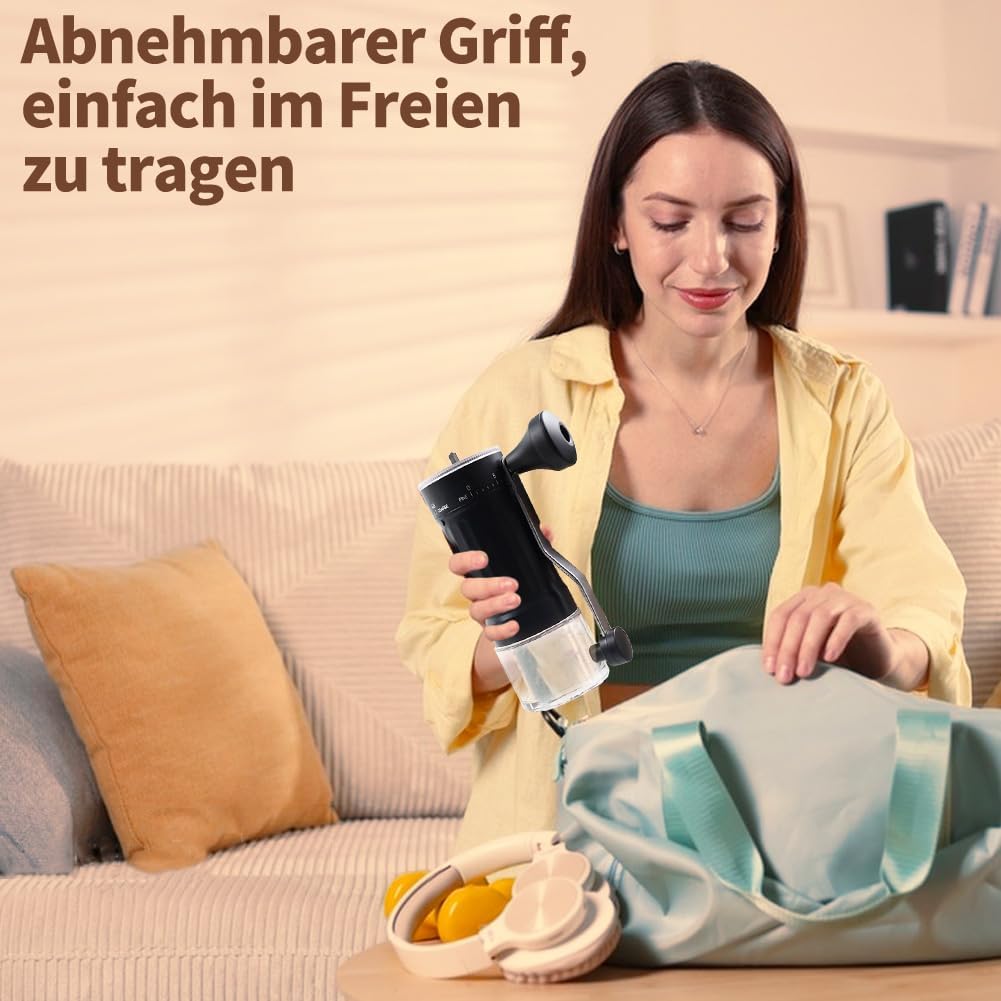 Kaffeemühle Manuell, Handmühle Kaffee Schwarz, Manuelle Kaffeemühle mit Keramikmahlwerk, 40-stufige