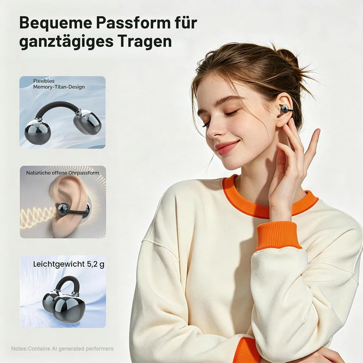 JUOVI Kopfhörer Kabellos Bluetooth,Bluetooth 6.0 Open Ear Kopfhörer mit ENC für klare Anrufe, 28 Stu