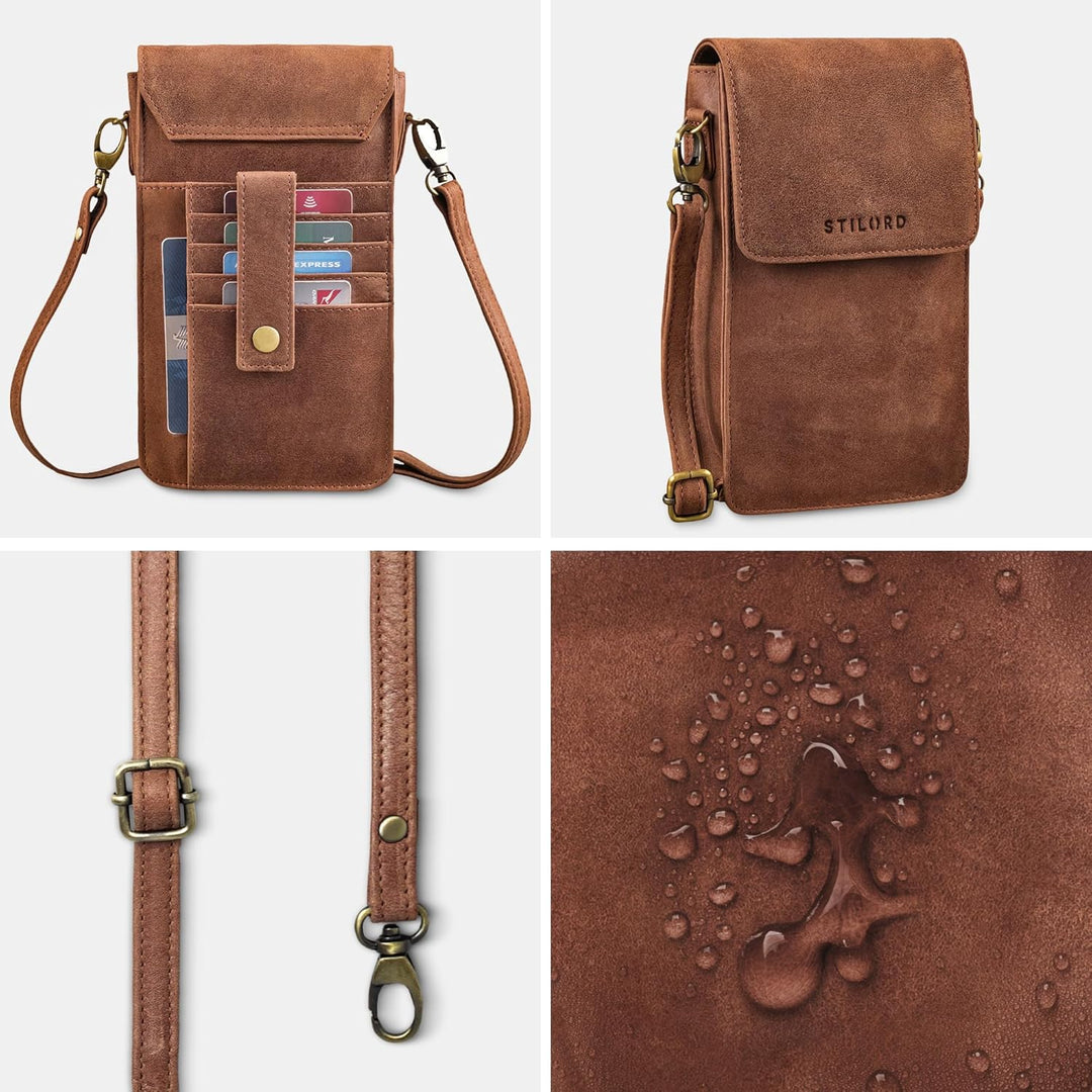 STILORD "Imola Echtleder Handytasche 7 Zoll Damen Herren Vintage Umhängetasche Brustbeutel Leder Dam