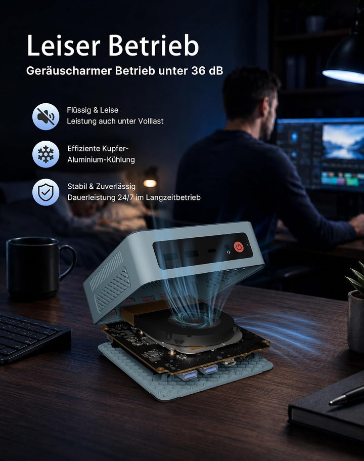 A3 Mini-PC Performance Ryzen 7 (4,9 GHz), 32 GB DDR5 Speicher, 1 TB SSD, 4 Bildschirme, perfekt für