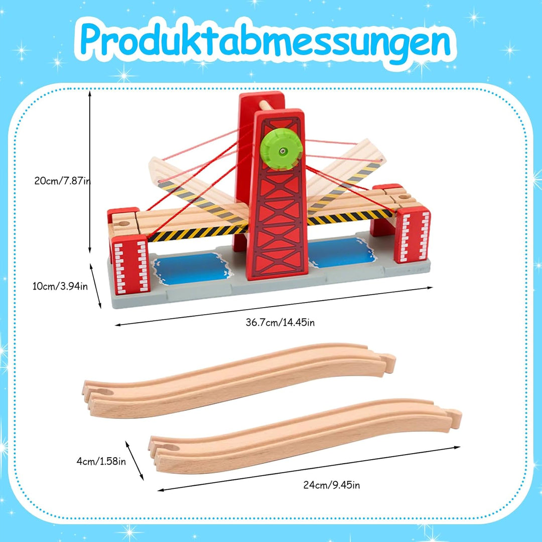 Hebebrücke für Holzeisenbahn, kompatibel mit Allen gängigen Holzeisenbahn-Systemen, Holzschienen-Zub
