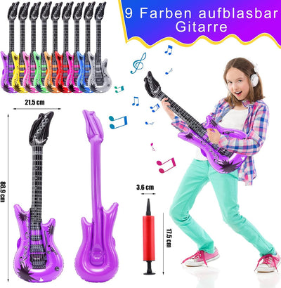 9 Stück Luftgitarre,9 Farben Aufblasbare Gitarre,Bunt Aufblasbare Gitarren Luftgitarren Zum Aufblase