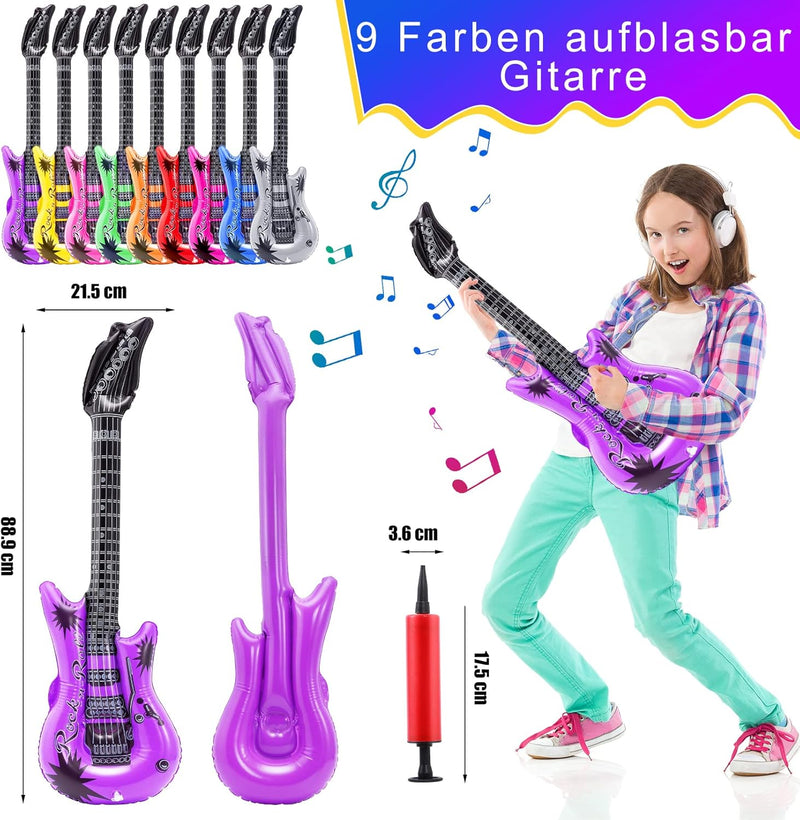 9 Stück Luftgitarre,9 Farben Aufblasbare Gitarre,Bunt Aufblasbare Gitarren Luftgitarren Zum Aufblase