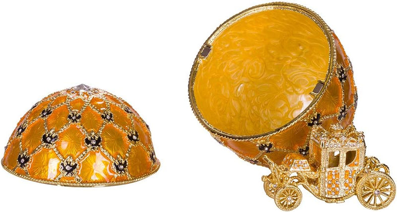 Fabergé-Stil Krönungs Ei/Schmuckkästchen mit Kutsche 19 cm gelb