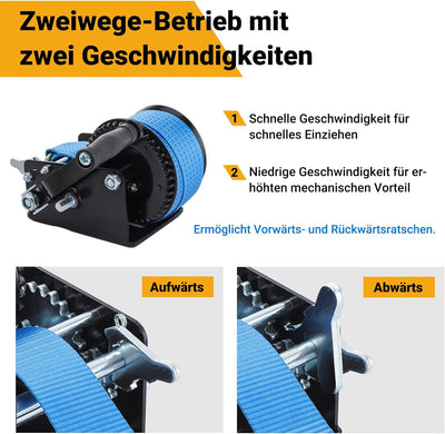 Pindex Handseilwinde Seilwinde mit 10m Polyester Seilzug, 1365kg, 4:1 8:1, Manuelle Handseilzug Boot