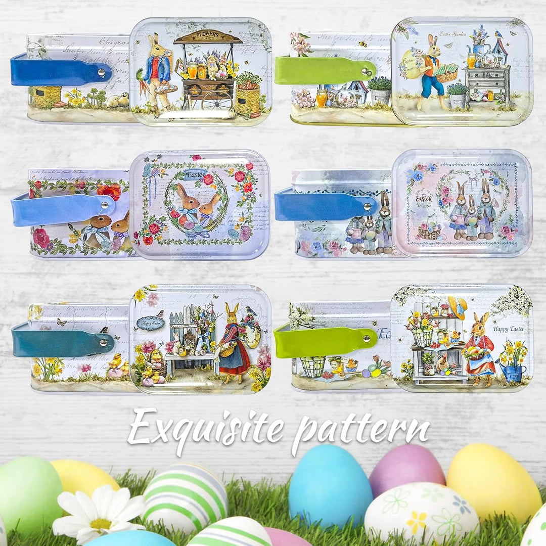 Ostern Keksdose Gebäckdose mit Deckel, 6pcs Ostereier Metalldosen Set, Osterhasen-Keksdose mit Henke