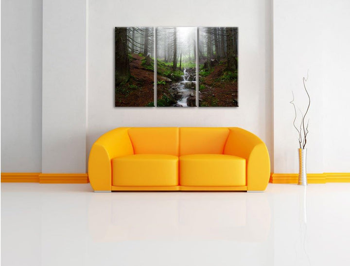 Pixxprint Bach im Wald als Leinwandbild - Grösse: 3-Teilig (120x80cm) - Wandbild - Kunstdruck - fert