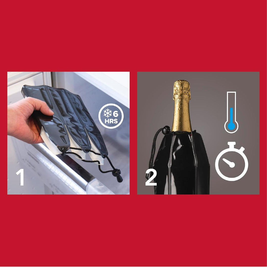 Vacu Vin Flexibler Champagnerkühler - Wiederverwendbar - Schwarz - Champagnerkühler Manschette für S