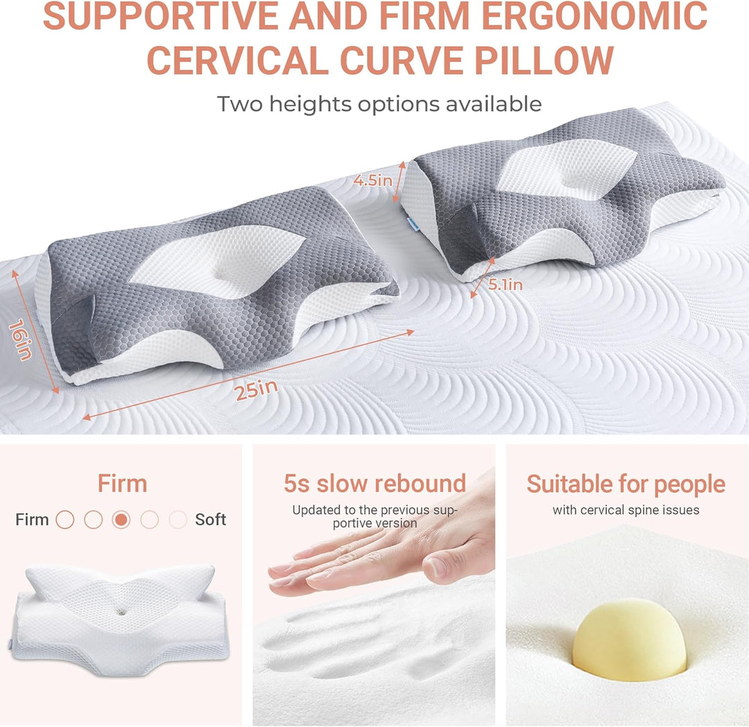 Elviros Orthopädisches Nackenkissen aus Memory Foam, Ergonomisches Kopfkissen Nackenschmerzen, für R